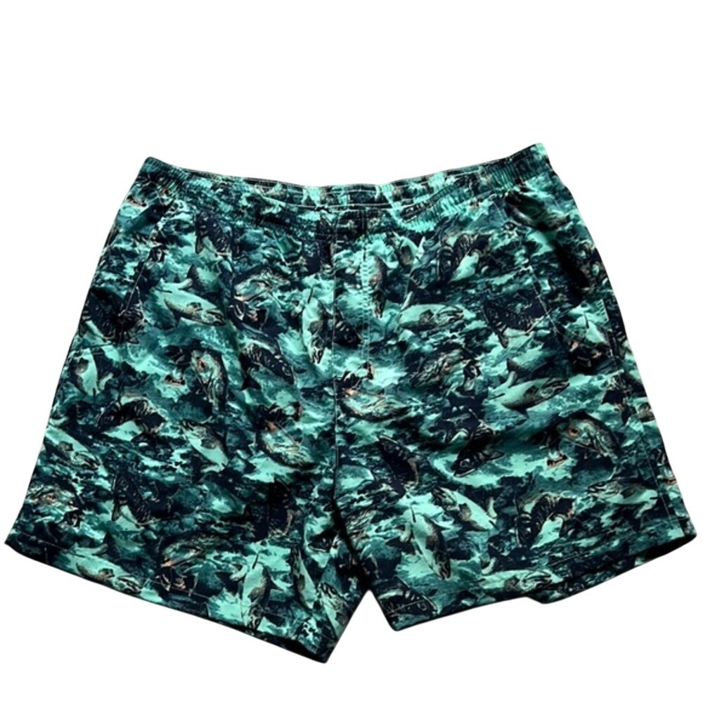 Columbia PFG Mens Fish Print Swim Trunks Green Trout Fishing‎ Shorts Large L